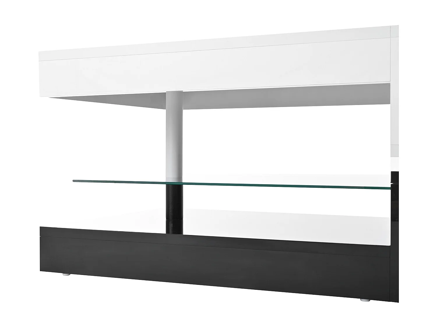 Table basse noire et blanche - Table basse moderne avec éclairage LED et étagères en verre - finition brillante