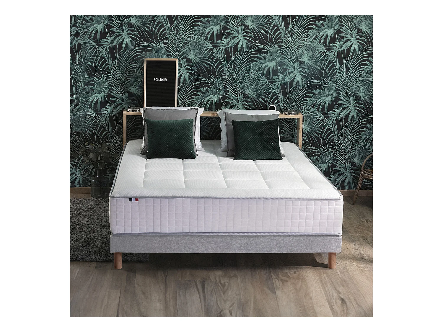 Ensemble matelas Ressort 7 zones + sommier + oreiller + couette - FABRICATION FRANCAISE Dimensions - 140 x 190 cm