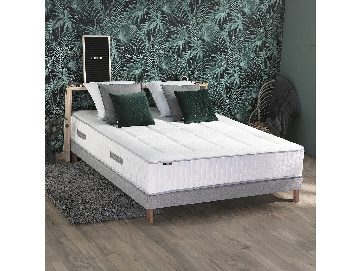 Ensemble matelas Ressort 7 zones + sommier + oreiller + couette - FABRICATION FRANCAISE Dimensions - 140 x 190 cm