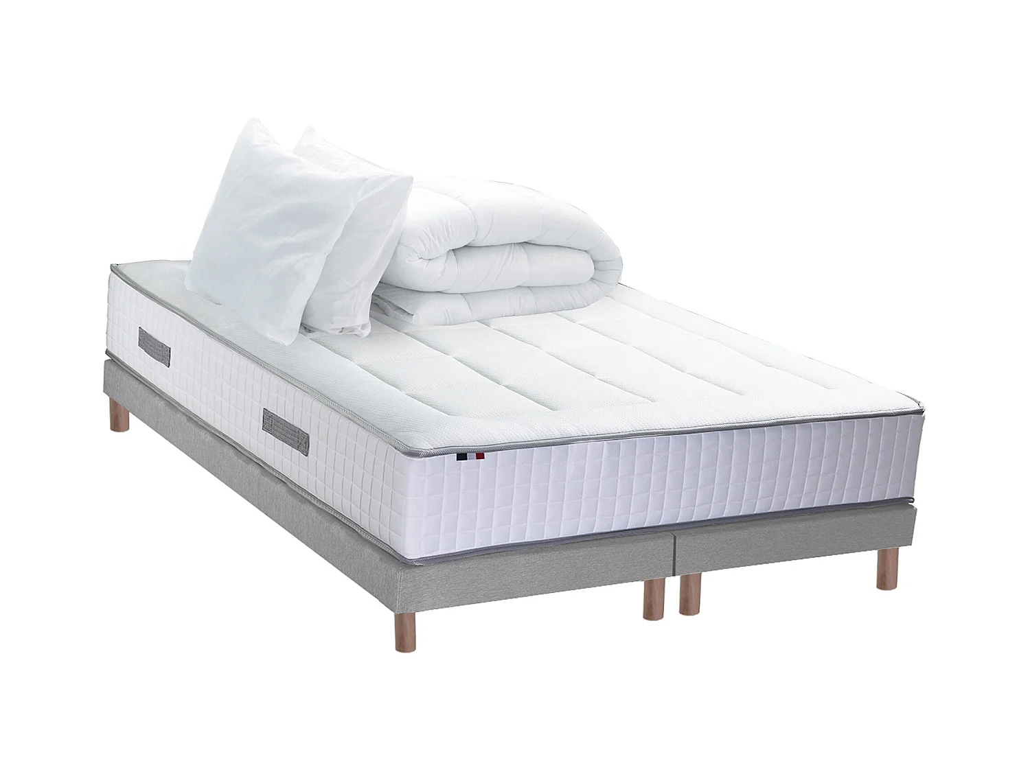Ensemble matelas Ressort 7 zones + sommier + oreiller + couette - FABRICATION FRANCAISE Dimensions - 2x90 x 200 cm