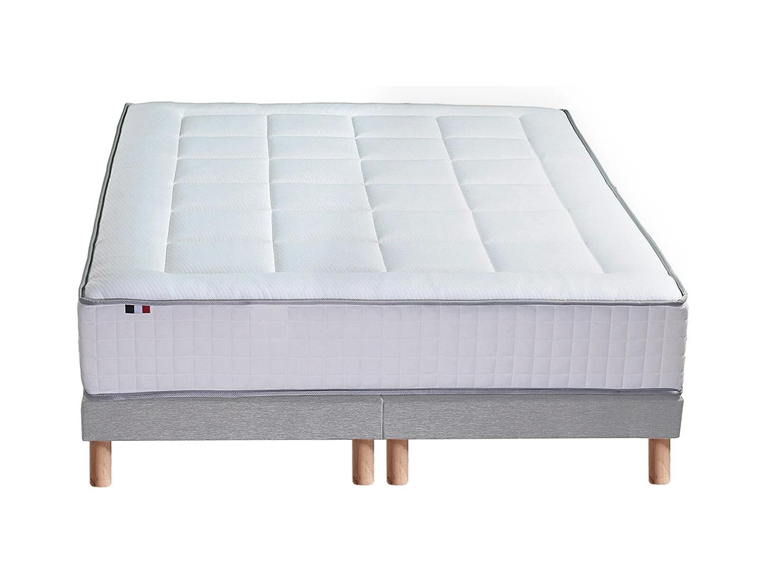 Ensemble matelas Ressort 7 zones + sommier + oreiller + couette - FABRICATION FRANCAISE Dimensions - 2x90 x 200 cm