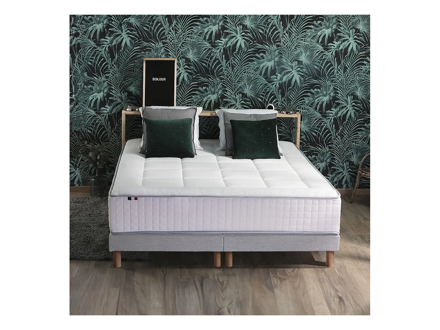 Ensemble matelas Ressort 7 zones + sommier + oreiller + couette - FABRICATION FRANCAISE Dimensions - 2x90 x 200 cm