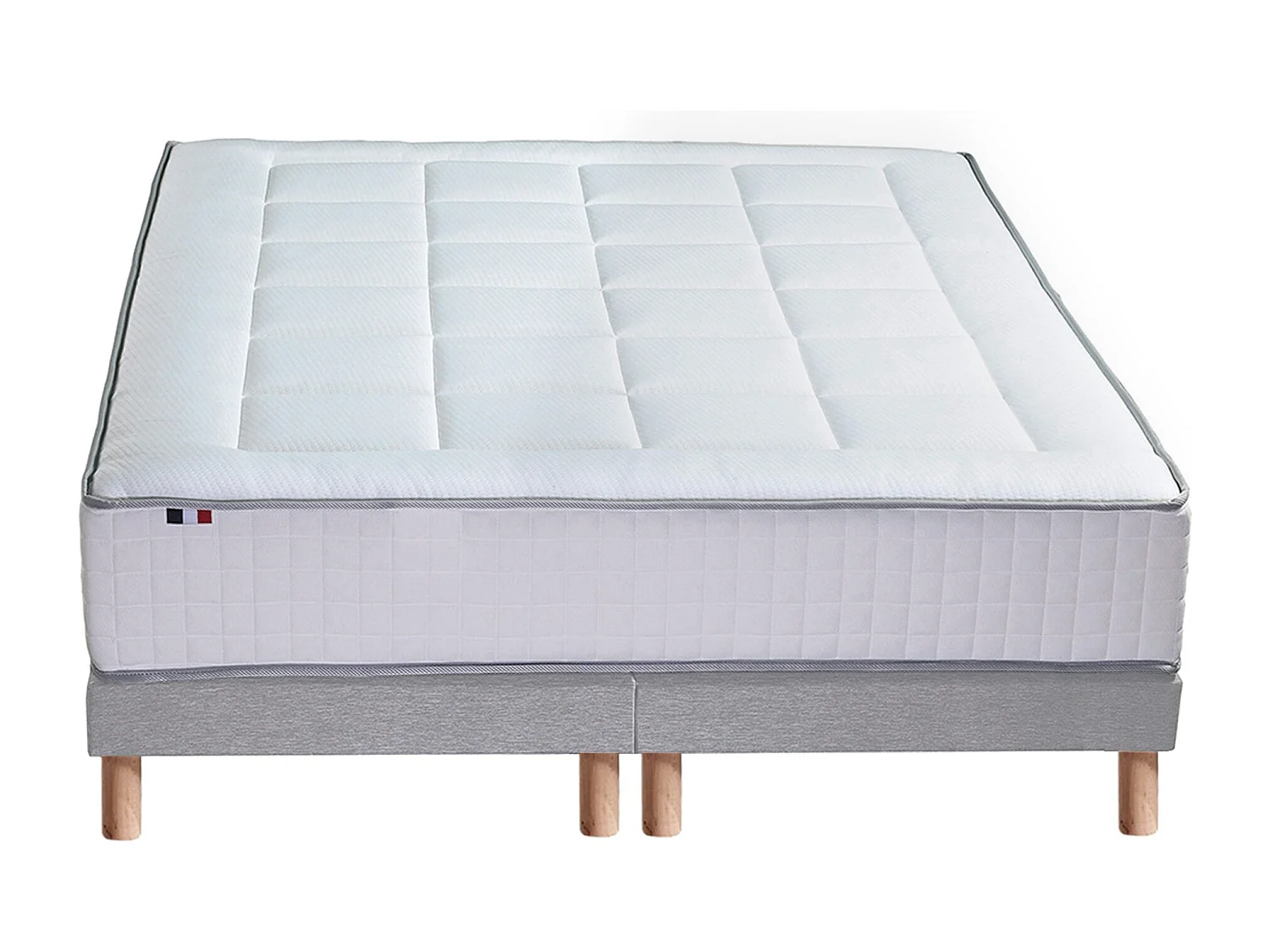 Ensemble matelas Ressort 7 zones + sommier + oreiller + couette - FABRICATION FRANCAISE Dimensions - 2x90 x 200 cm