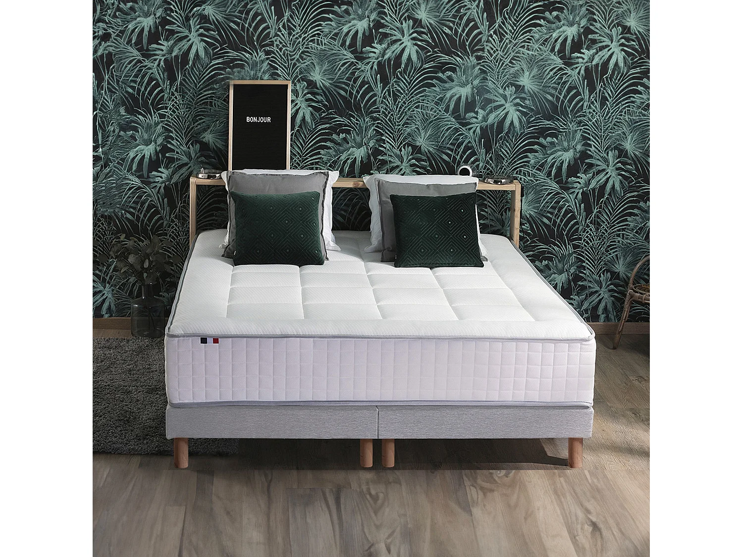 Ensemble matelas Ressort 7 zones + sommier + oreiller + couette - FABRICATION FRANCAISE Dimensions - 2x90 x 200 cm
