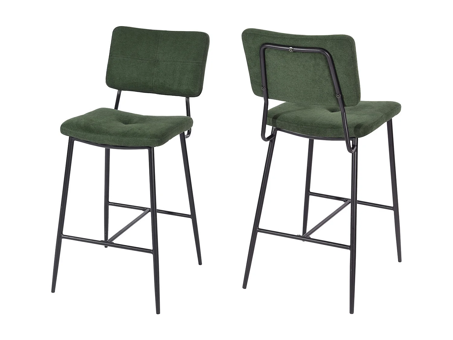 Lot de 2 tabourets de bar style industriel revêtement en tissu vert, INDEPENDENCE