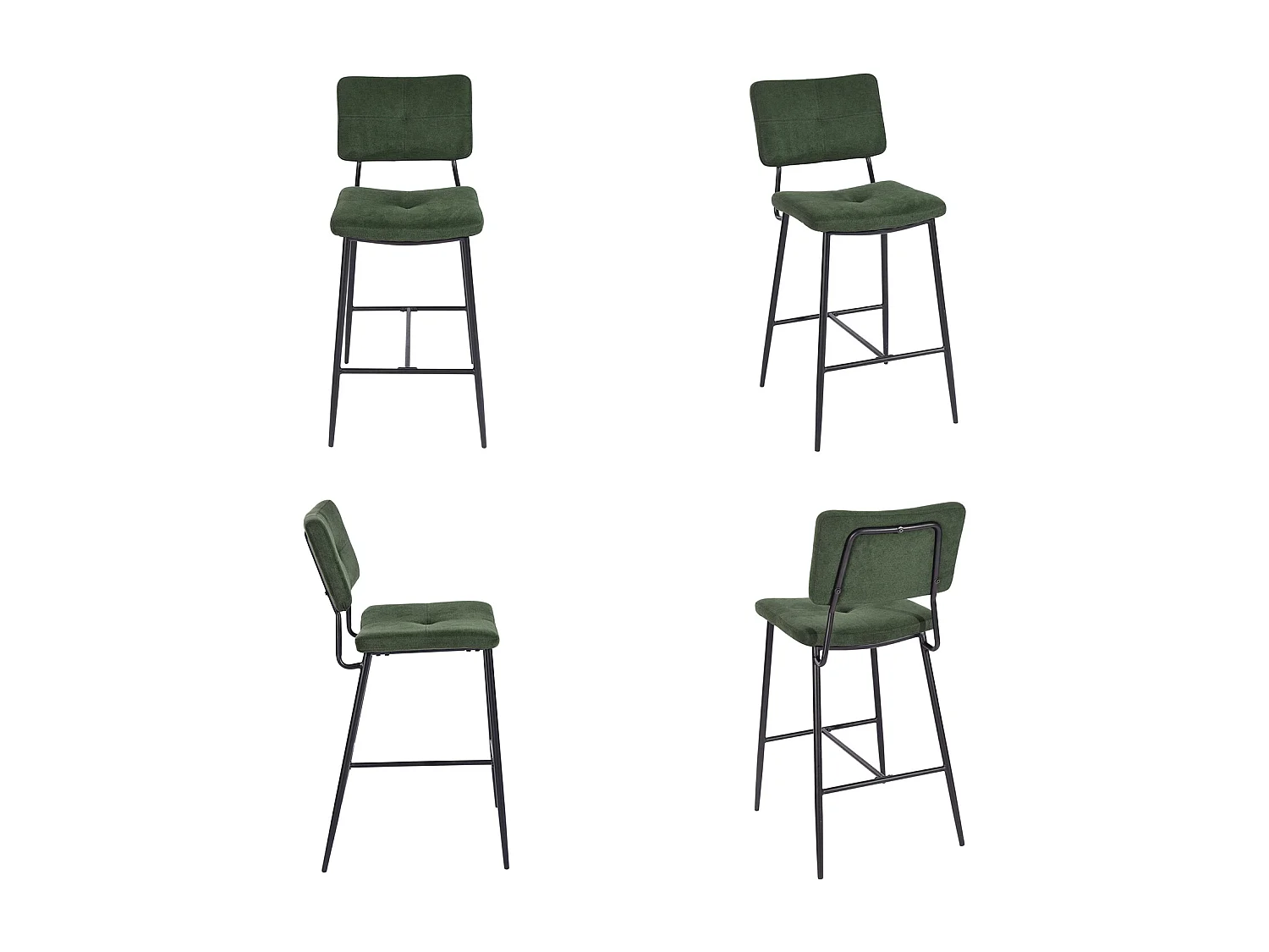 Lot de 2 tabourets de bar style industriel revêtement en tissu vert, INDEPENDENCE