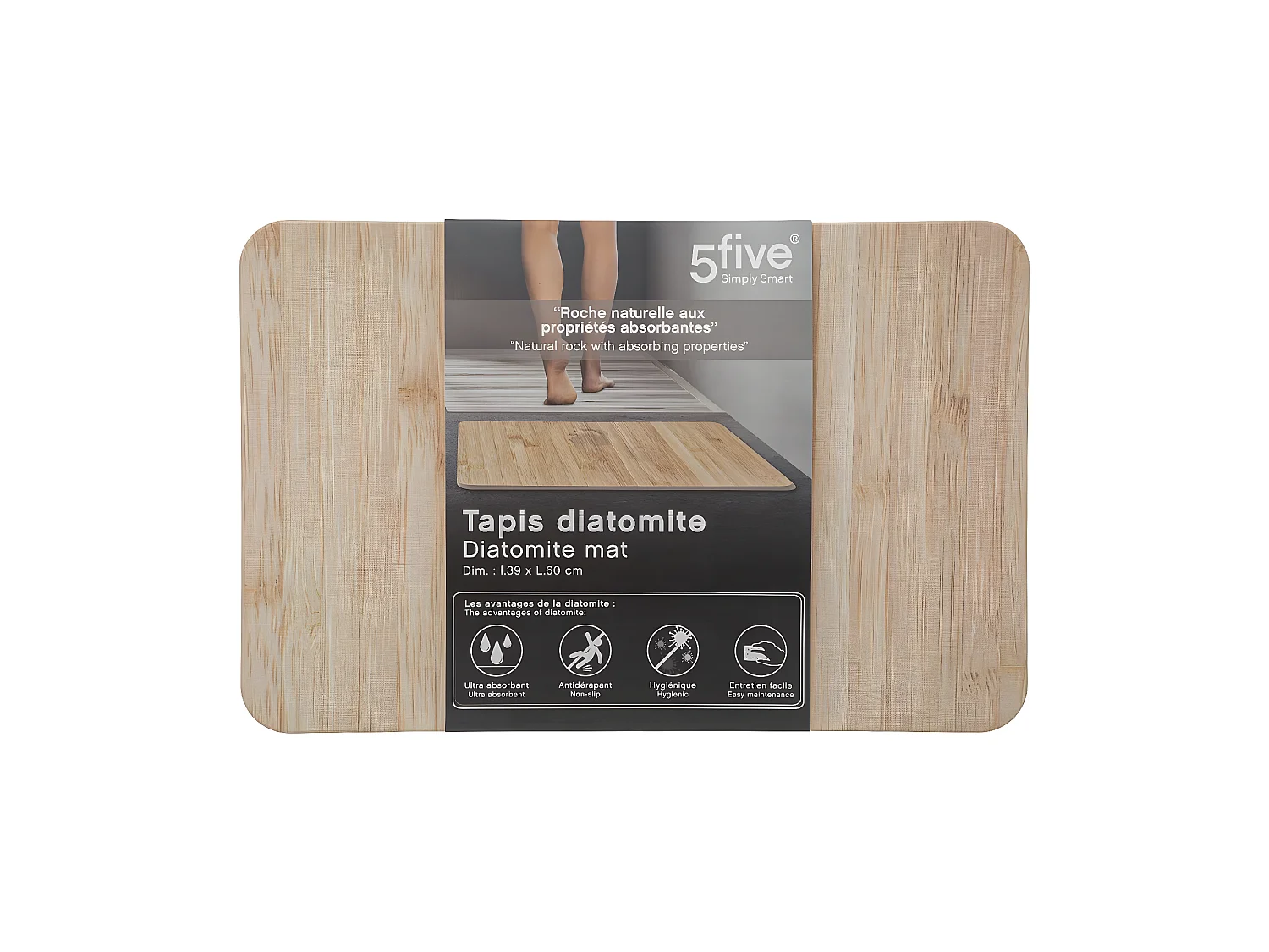 Tapis de salle de bain en Diatomite Bambou 39 x 60 cm