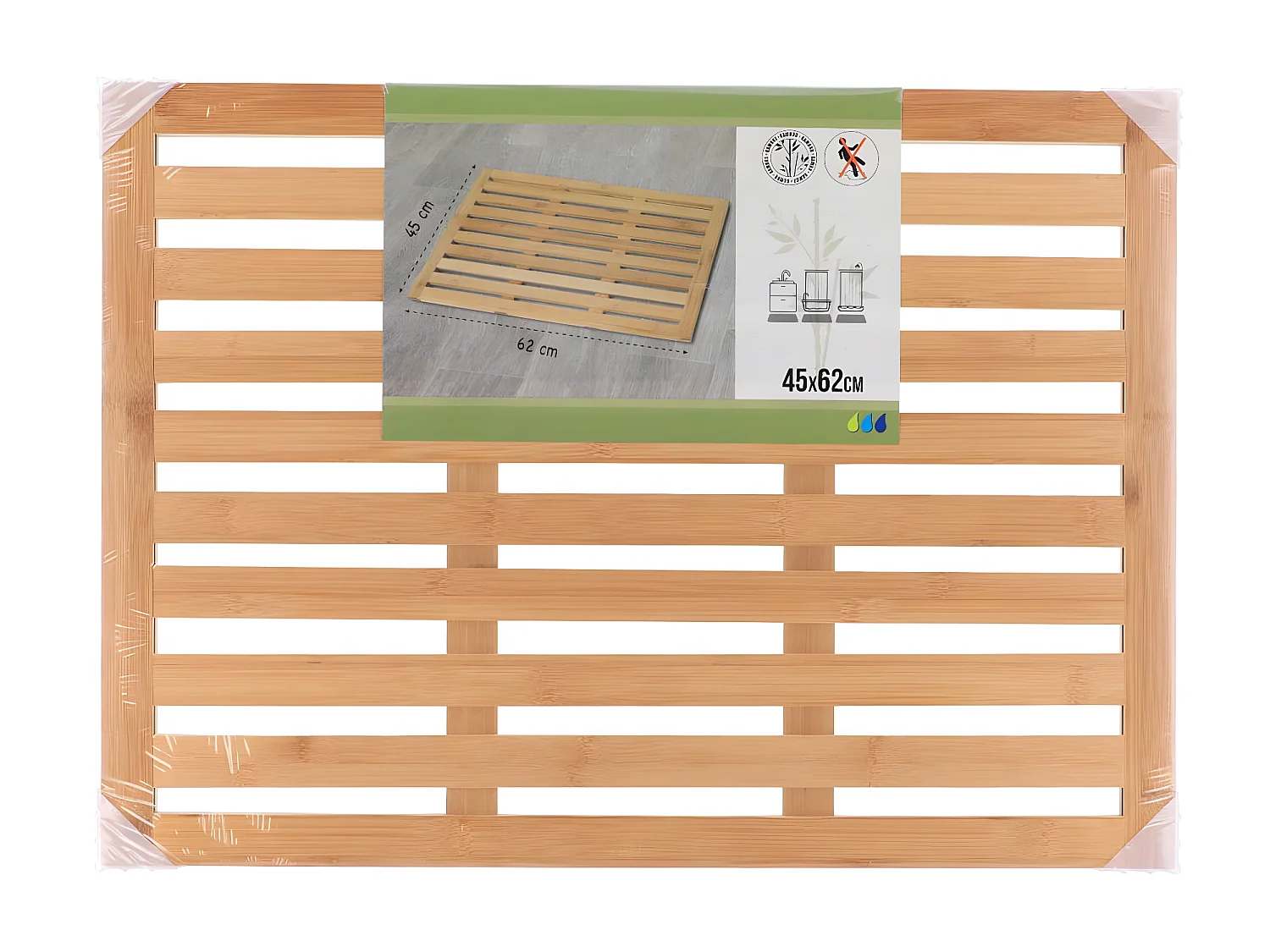 Tapis Caillebotis en Bambou Naturel antidérapant 62 x 45 cm