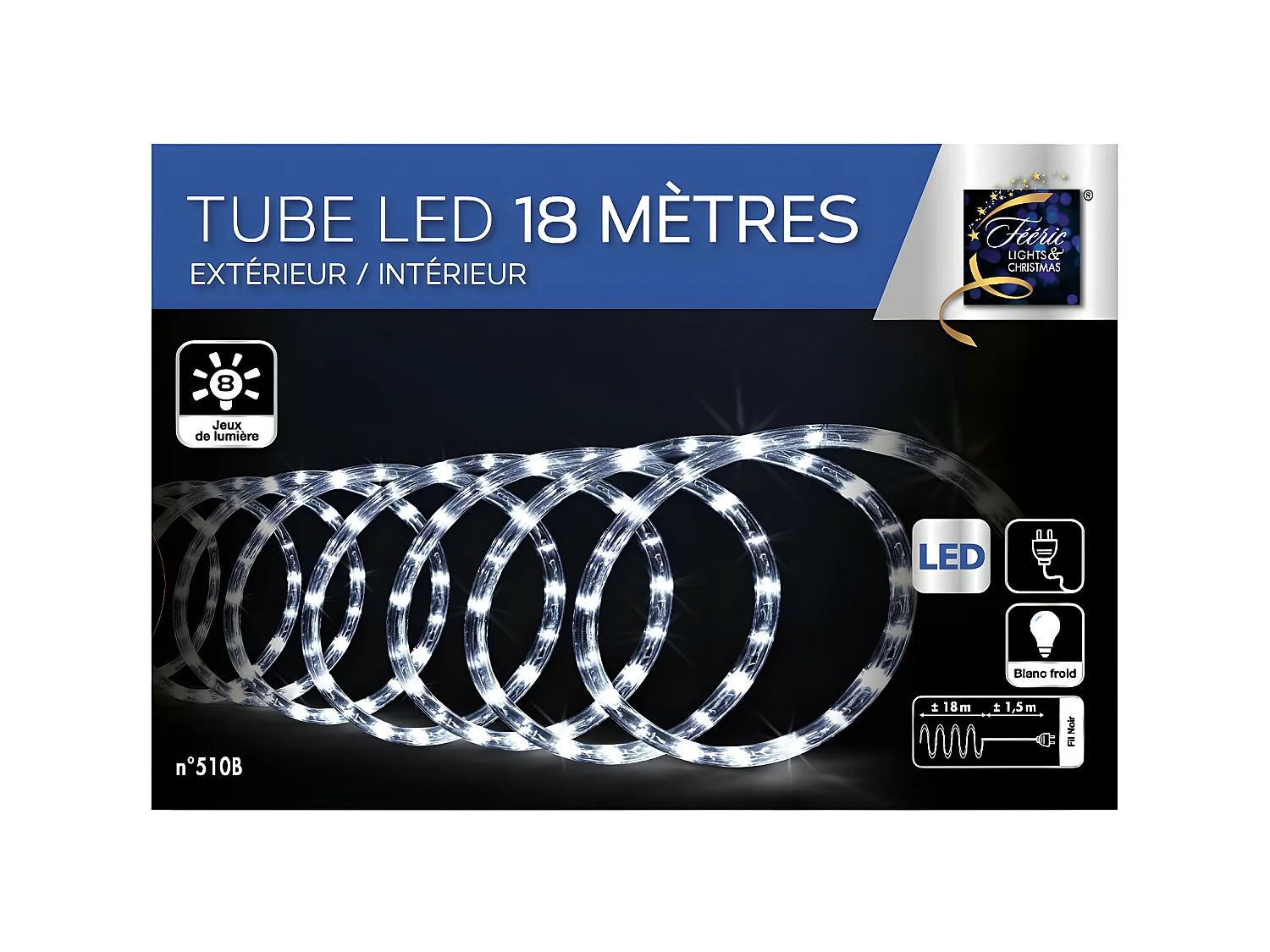 Guirlande Lumineuse Extérieur Tube 18 m 324 LED Blanc froid 8 jeux de lumière