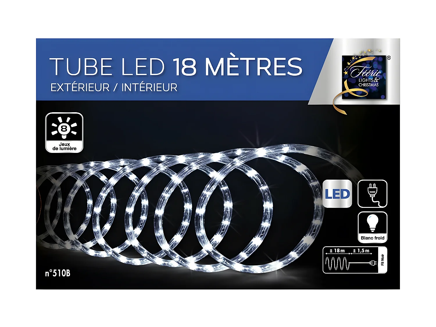 Guirlande Lumineuse Extérieur Tube 18 m 324 LED Blanc froid 8 jeux de lumière