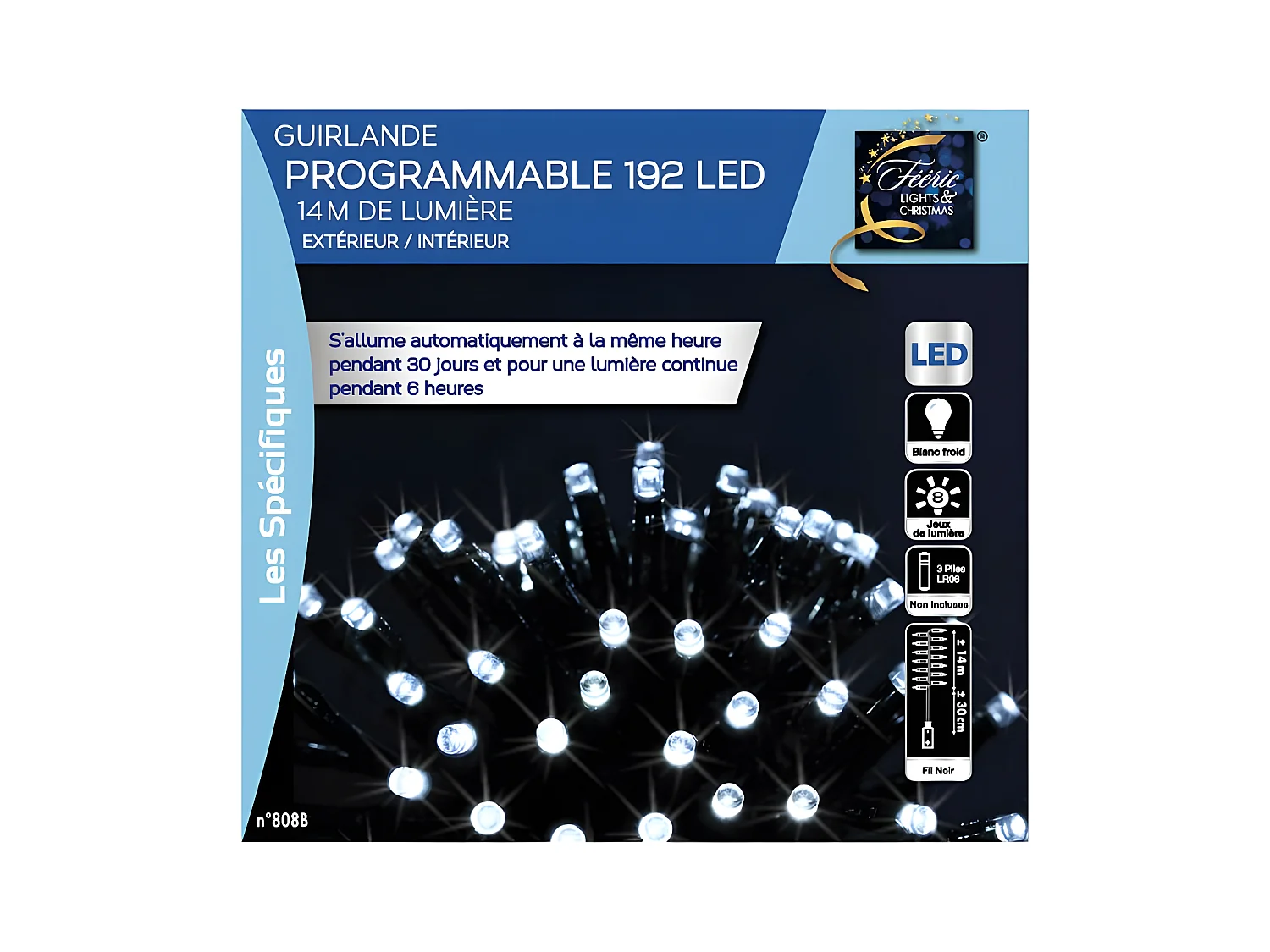 Guirlande lumineuse Extérieur programmable 14 mètres 192 LED Blanc Froid