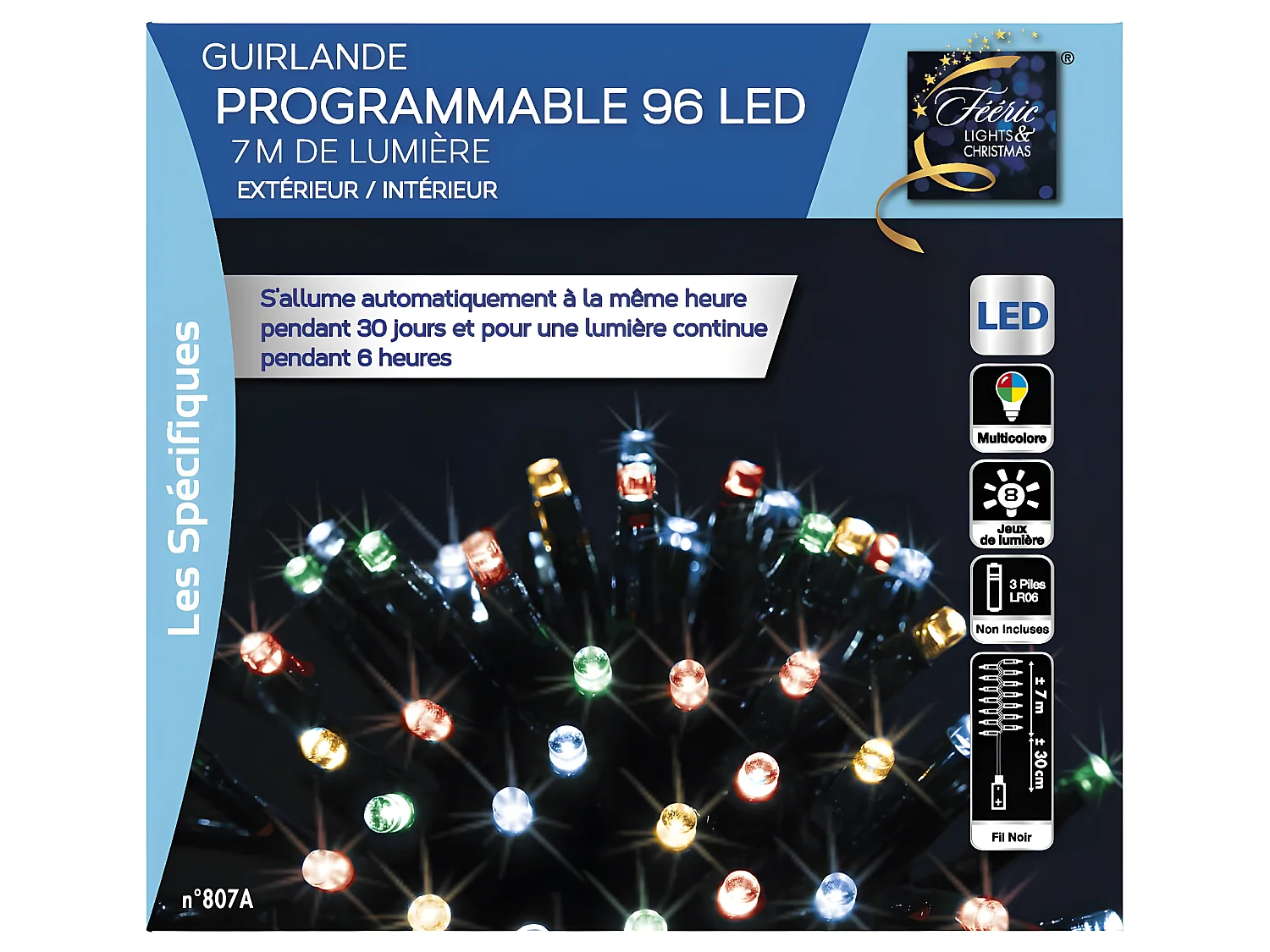 Guirlande lumineuse Extérieur programmable 7 mètres 96 LED Multicolore