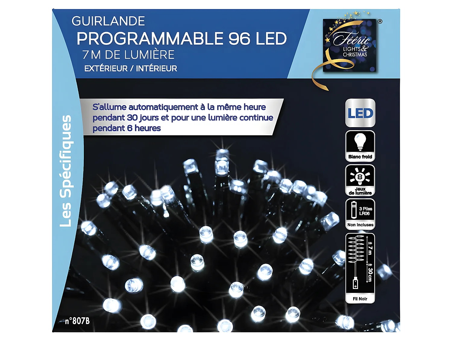 Guirlande lumineuse Extérieur programmable 7 mètres 96 LED Blanc froid