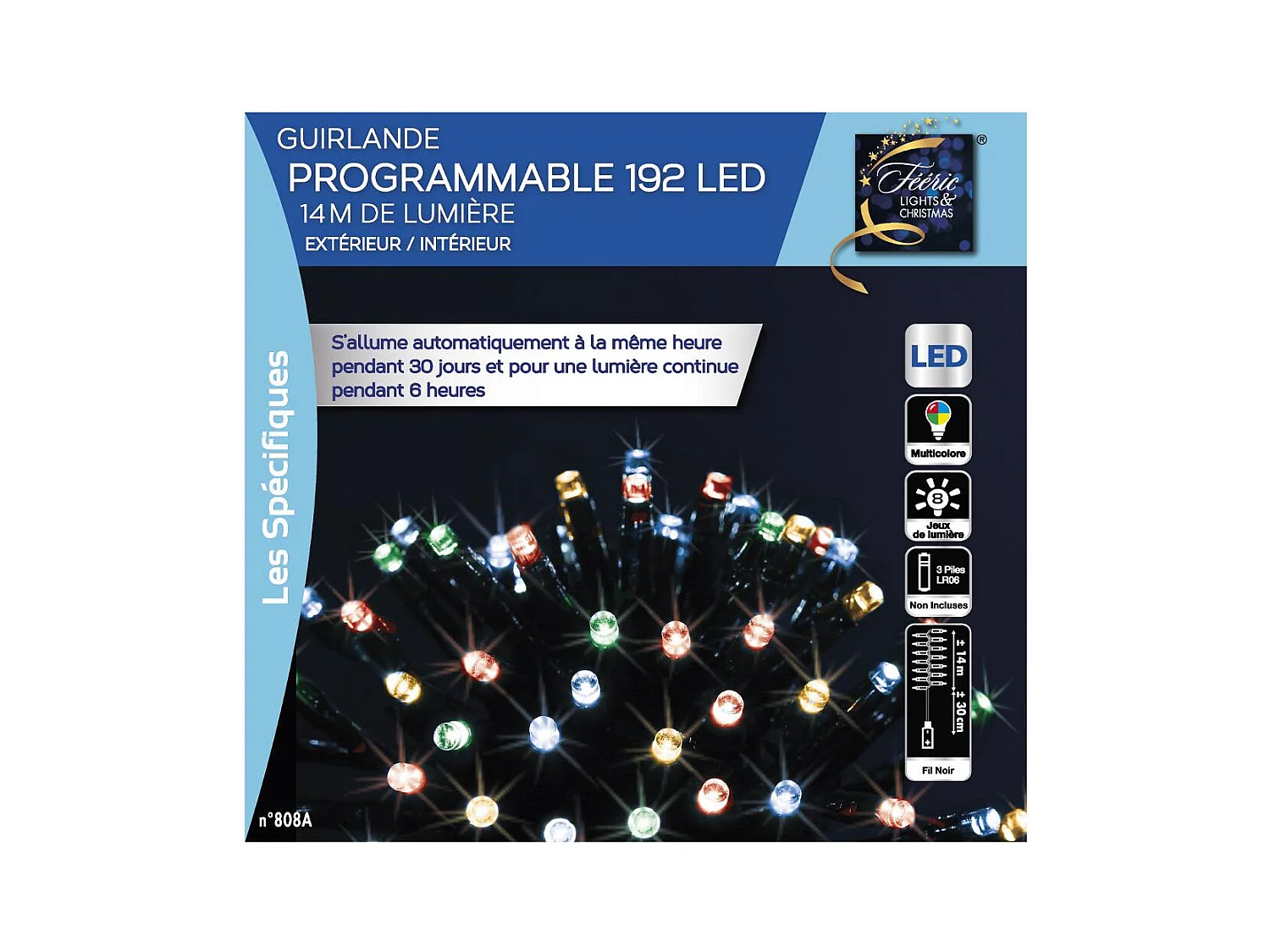 Guirlande lumineuse Extérieur programmable 14 mètres 192 LED Multicolore