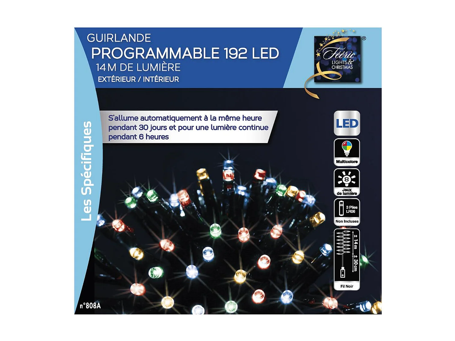 Guirlande lumineuse Extérieur programmable 14 mètres 192 LED Multicolore