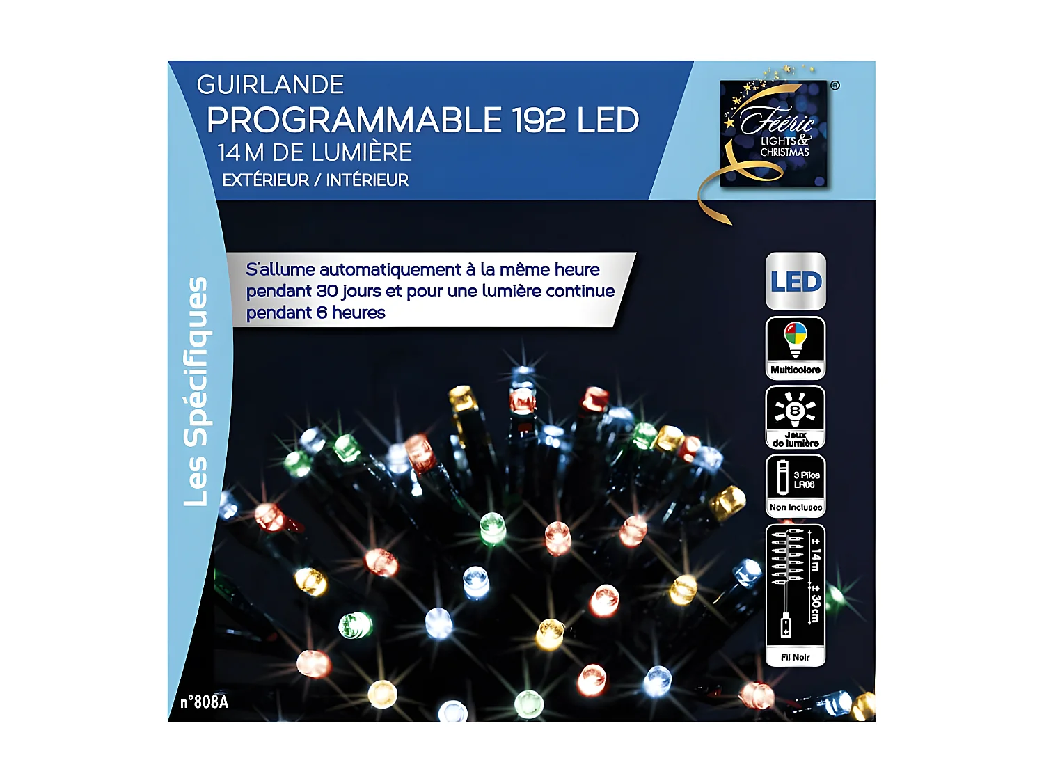 Guirlande lumineuse Extérieur programmable 14 mètres 192 LED Multicolore