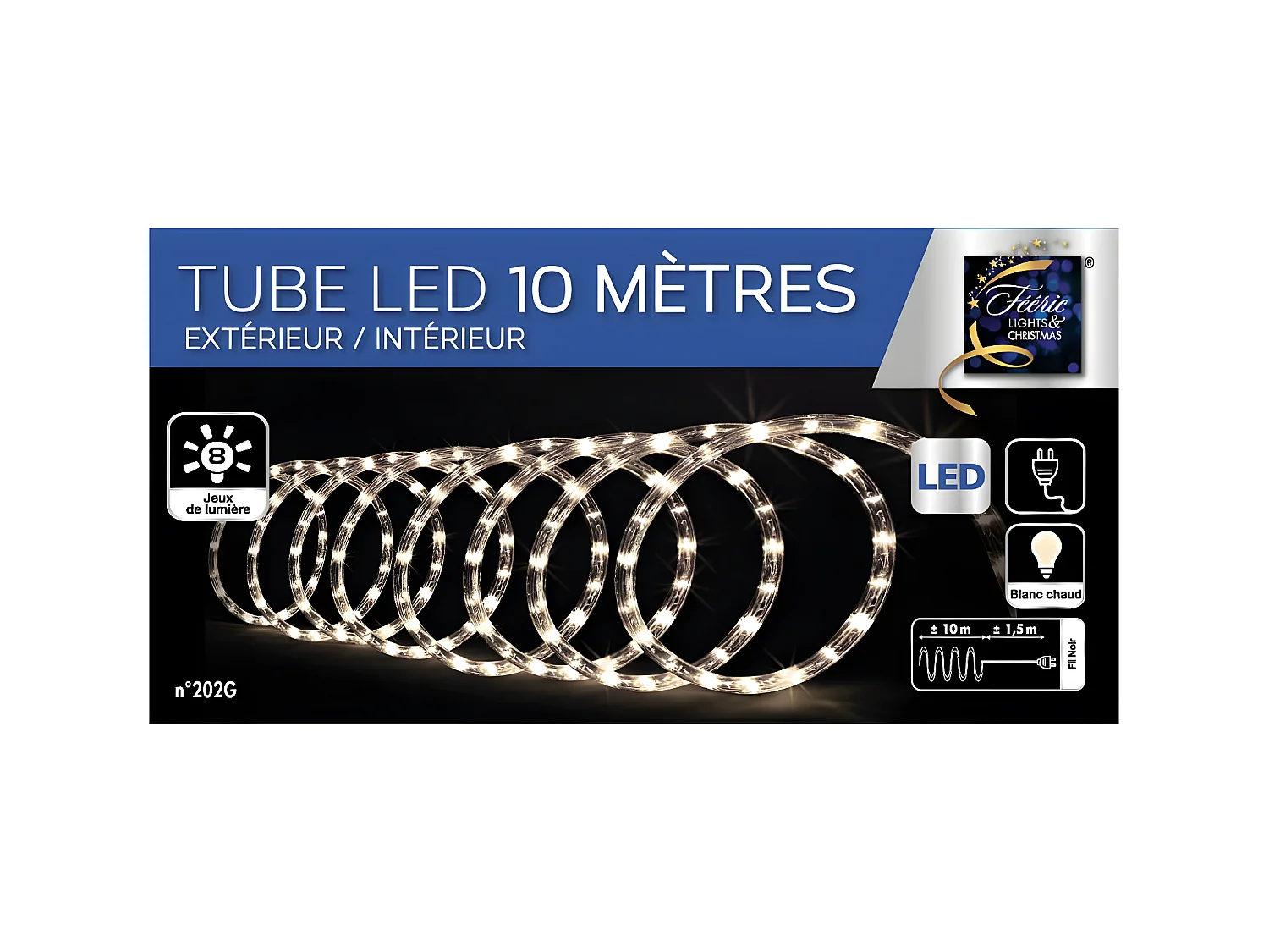 Guirlande Lumineuse Extérieur Tube 10 m 180 LED Blanc chaud 8 jeux de lumière