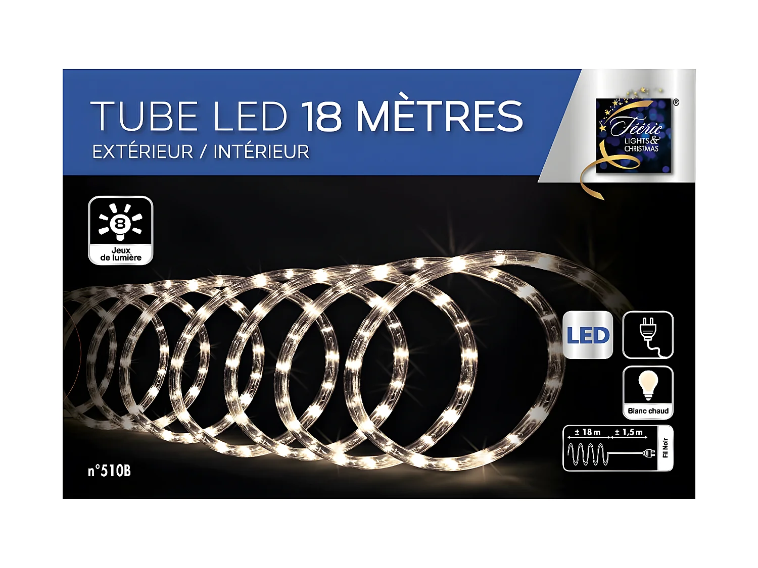 Guirlande LumineuseExtérieur Tube 18 m 324 Blanc chaud 8 jeux de lumière