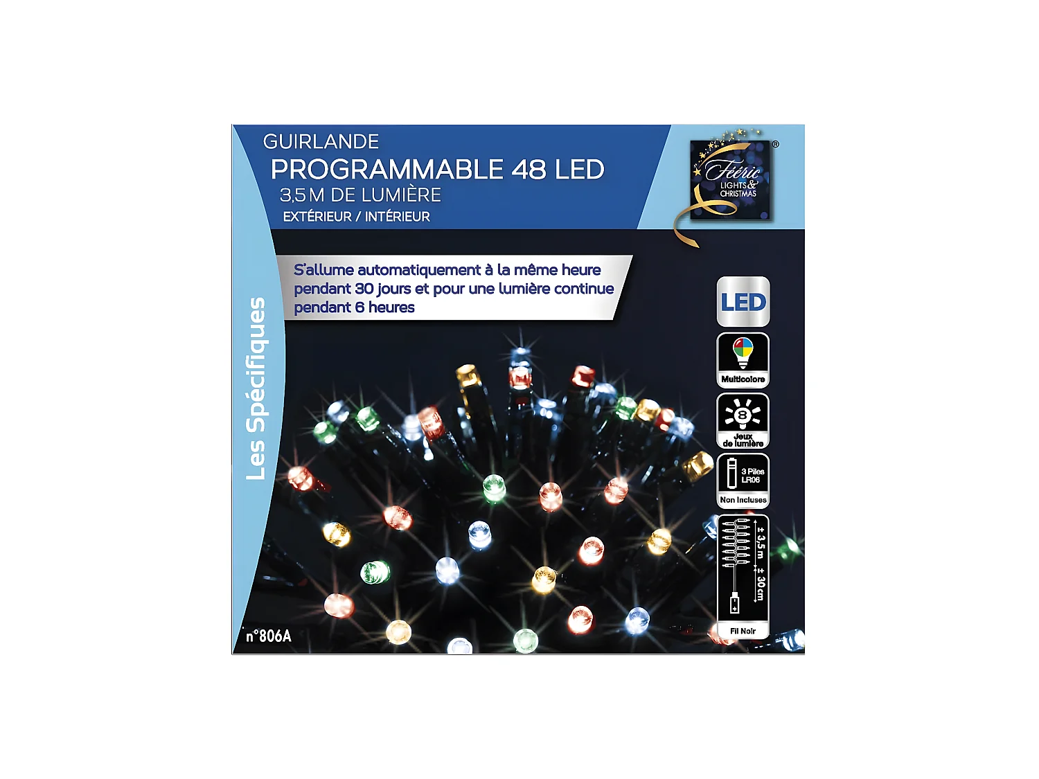 Guirlande lumineuse Extérieur programmable 3.50 mètres 48 LED Multicolore
