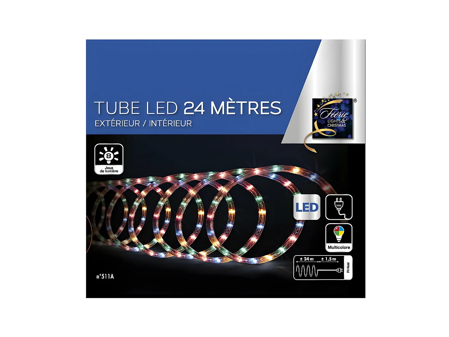 Guirlande Lumineuse Extérieur Tube 24 m 432 LED Multicolore 8 jeux de lumière