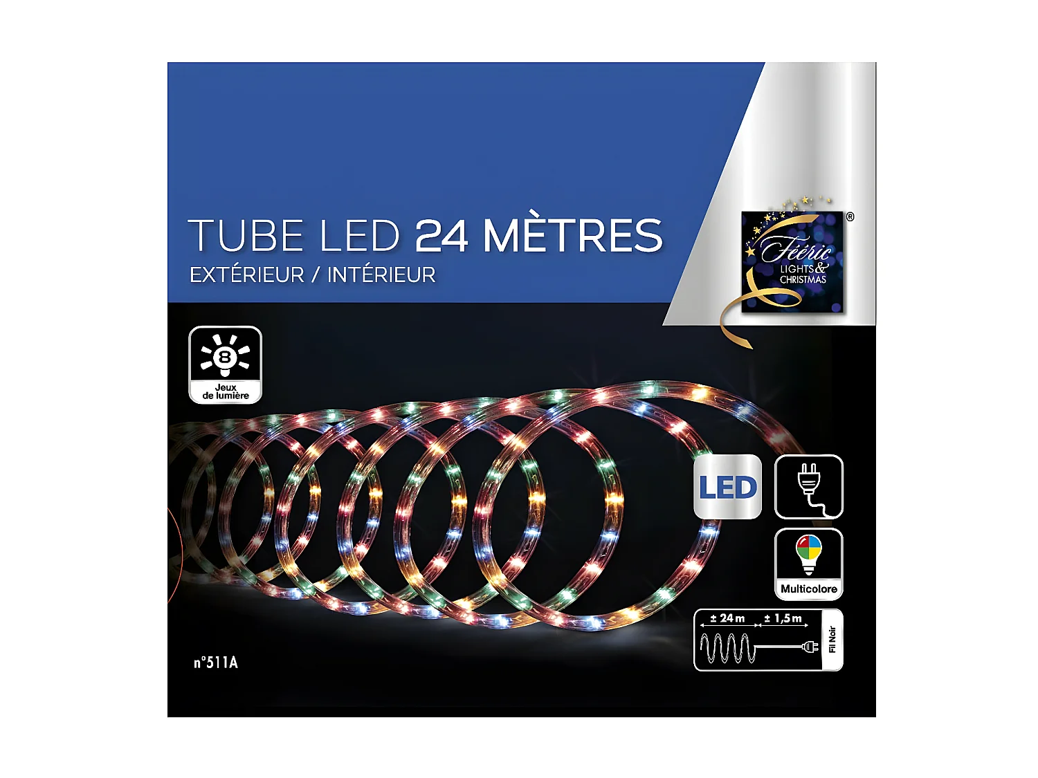 Guirlande Lumineuse Extérieur Tube 24 m 432 LED Multicolore 8 jeux de lumière