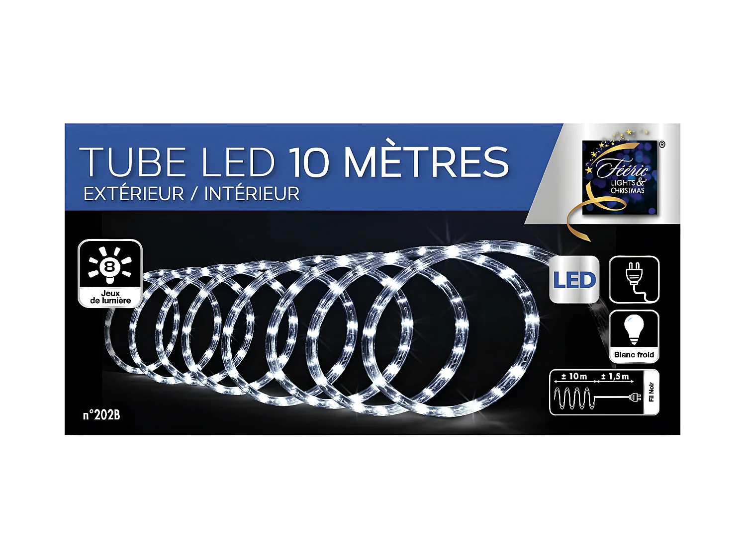 Guirlande Lumineuse Extérieur Tube 10 m  180 LED Blanc froid 8 jeux de lumière