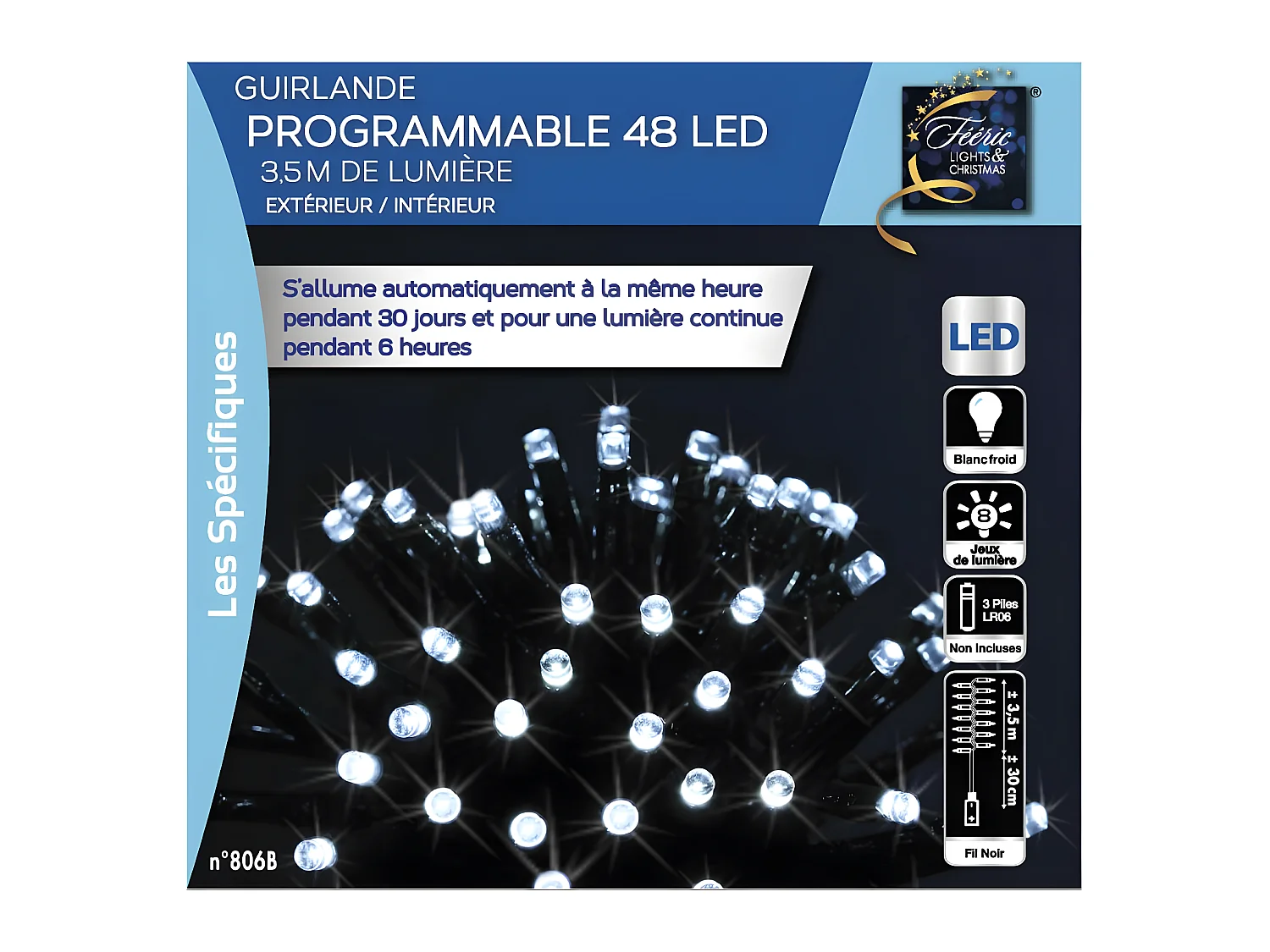 Guirlande lumineuse Extérieur programmable  3.50 mètres 48 LED Blanc froid