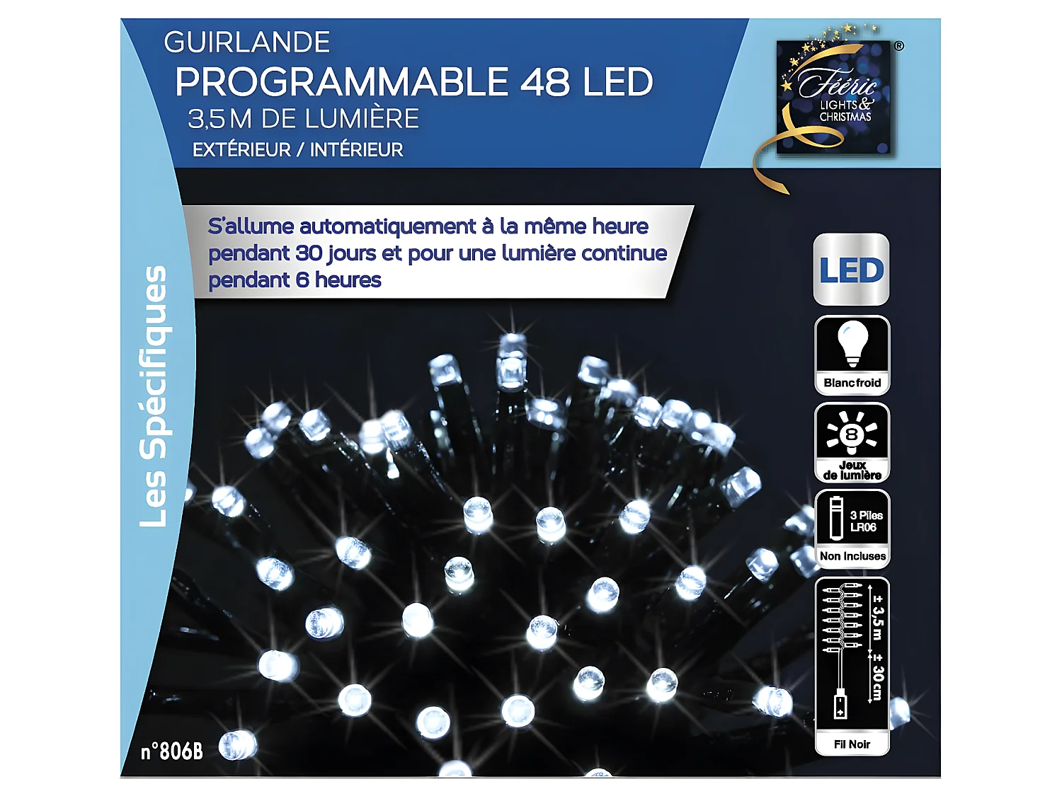 Guirlande lumineuse Extérieur programmable  3.50 mètres 48 LED Blanc froid