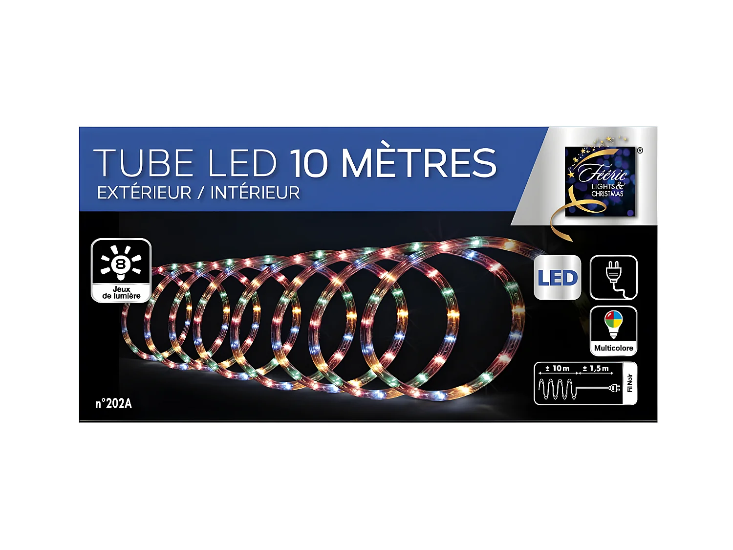 Guirlande Lumineuse Extérieur Tube 10 m 180 LED Multicolore 8 jeux de lumière