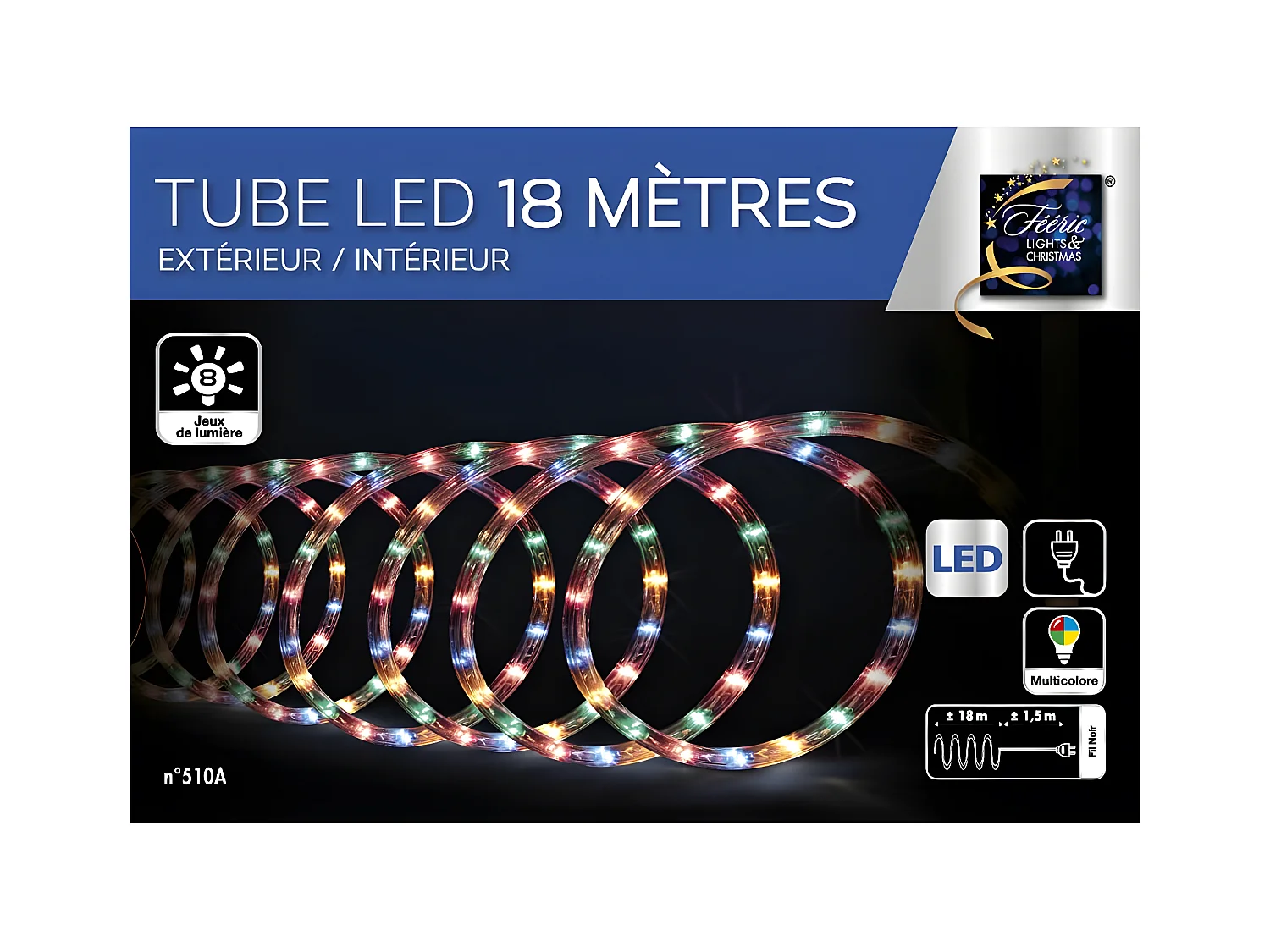 Guirlande Lumineuse Extérieur Tube 18 m 324 LED Multicolore 8 jeux de lumière
