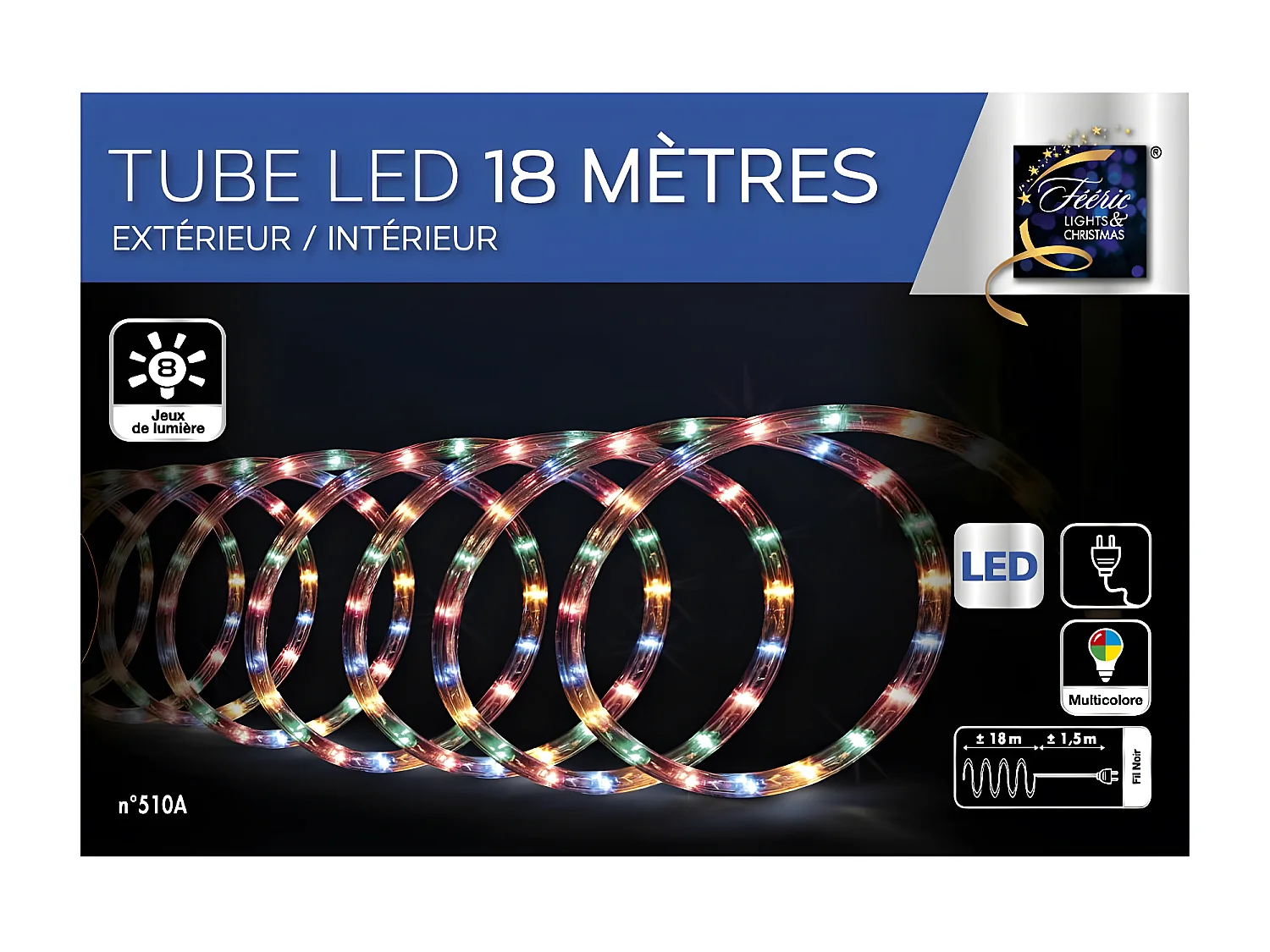 Guirlande Lumineuse Extérieur Tube 18 m 324 LED Multicolore 8 jeux de lumière