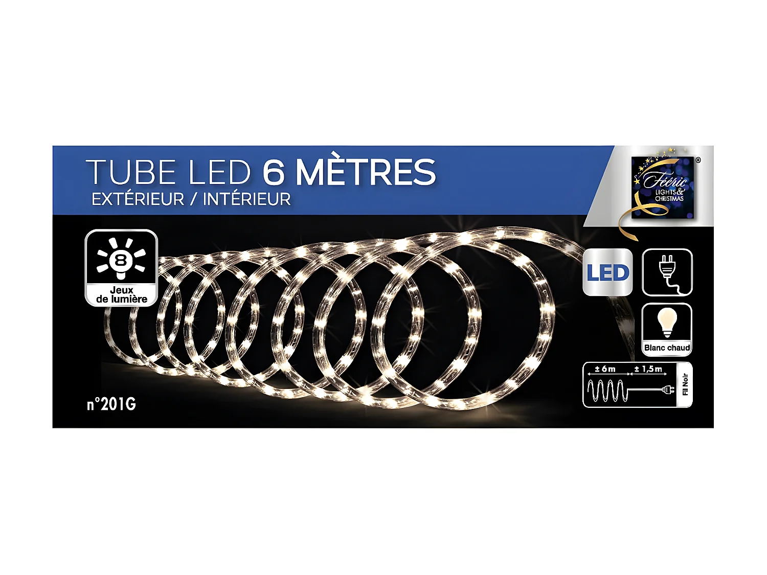 Guirlande Lumineuse Extérieur Tube 6 m 108 LED Blanc chaud 8 jeux de lumière
