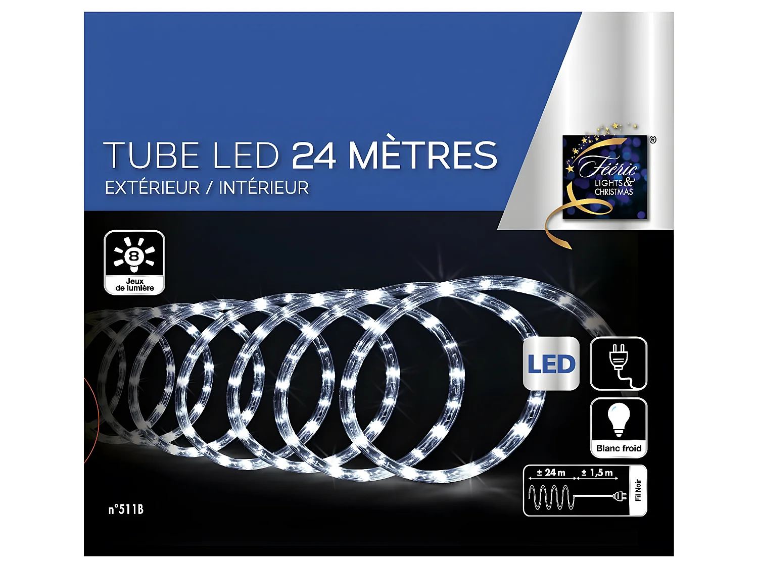 Guirlande Lumineuse Extérieur Tube 24 m 432 LED Blanc froid 8 jeux de lumière