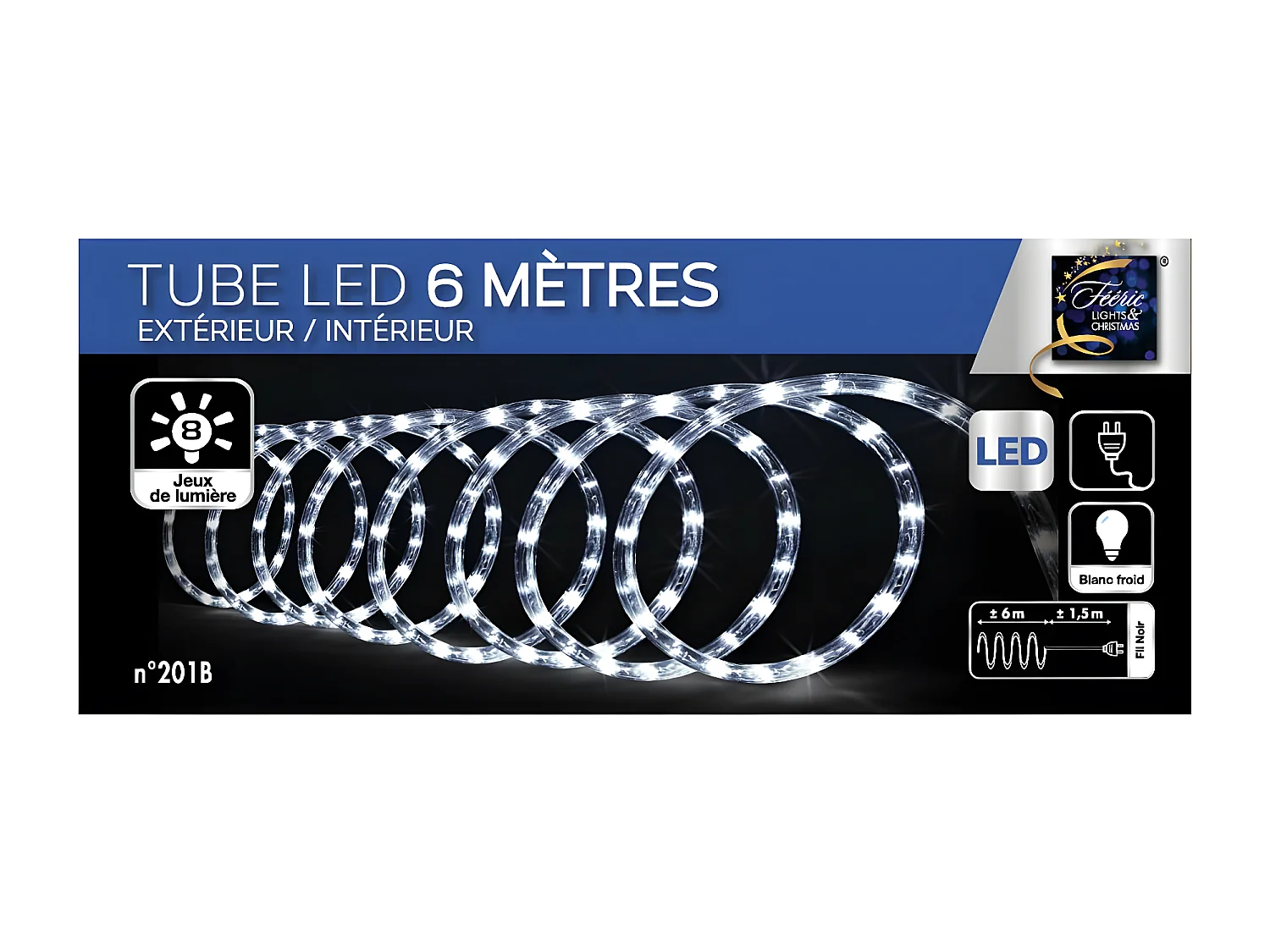Guirlande Lumineuse Extérieur Tube 6 m 108 LED Blanc froid 8 jeux de lumière