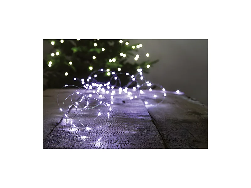 Guirlande lumineuse solaire 20 mètres 200 MicroLED Blanc froid 8 jeux de lumière