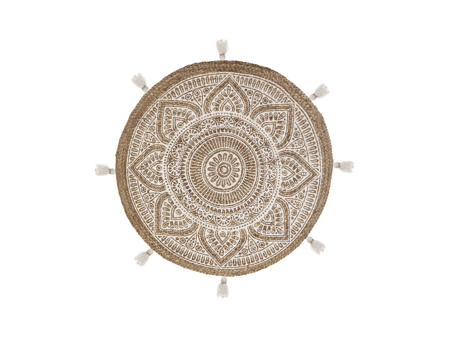 Tapis décoratif en Jute imprimée Blanc D 78 cm