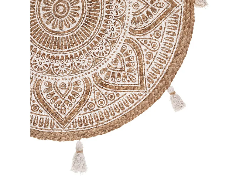 Tapis décoratif en Jute imprimée Blanc D 78 cm