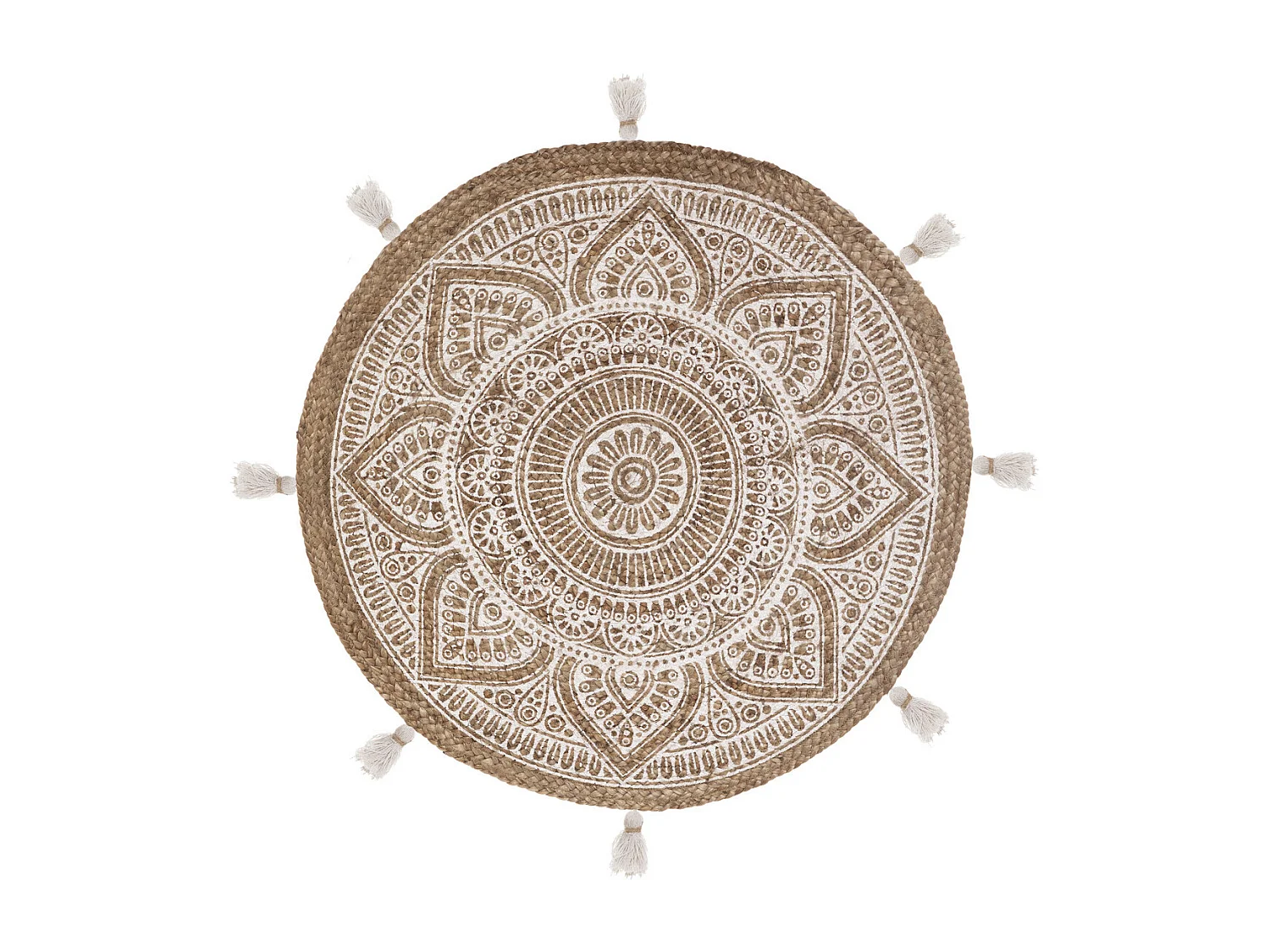 Tapis décoratif en Jute imprimée Blanc D 78 cm