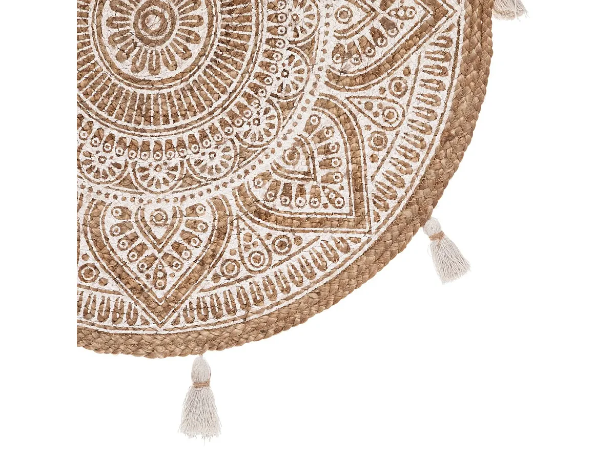 Tapis décoratif en Jute imprimée Blanc D 78 cm