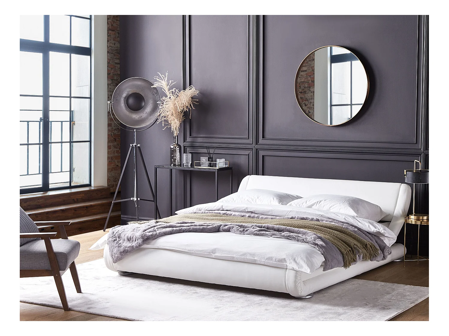 Lit avec sommier Cuir PU AVIGNON 180 x 200 cm Blanc