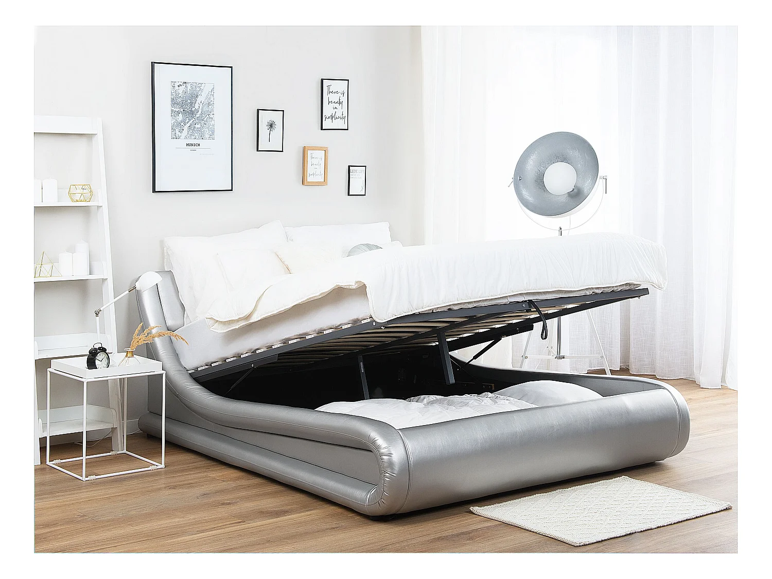 Lit ottoman Cuir PU AVIGNON 180 x 200 cm Argenté