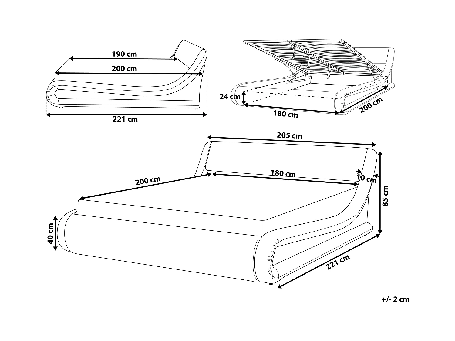Lit ottoman Cuir PU AVIGNON 180 x 200 cm Argenté