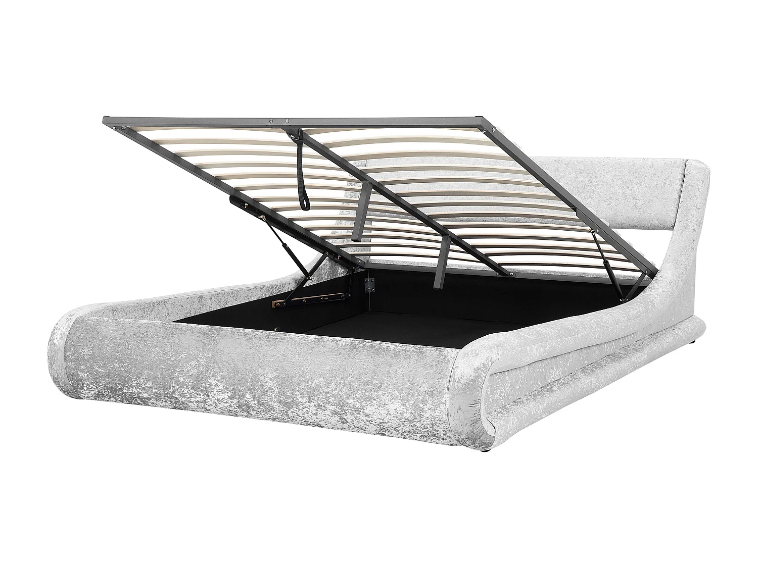 Bett Samtstoff silber mit Bettkasten hochklappbar 160 x 200 cm AVIGNON