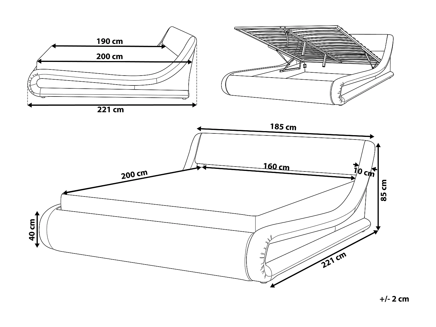 Bett Samtstoff silber mit Bettkasten hochklappbar 160 x 200 cm AVIGNON