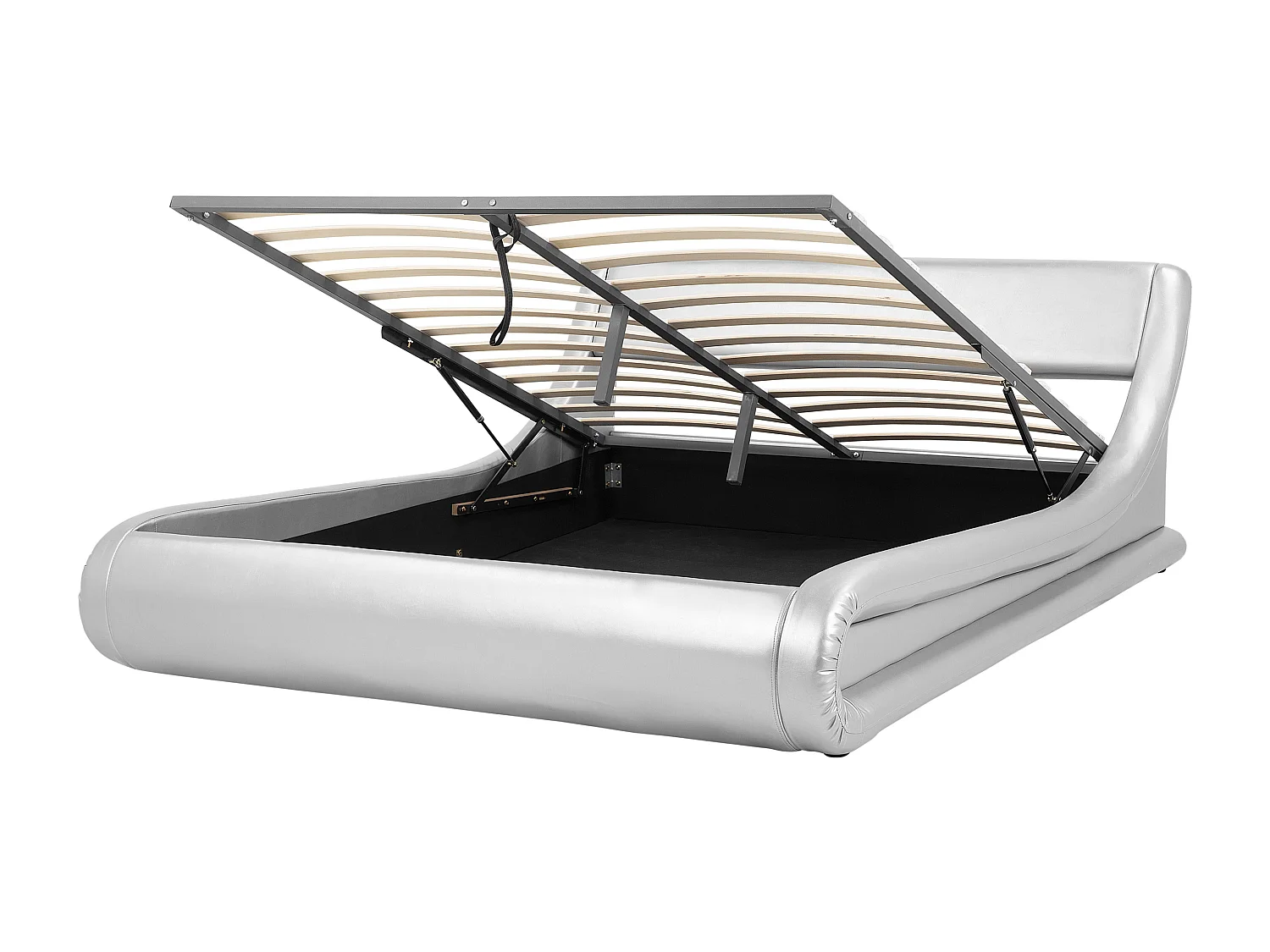 Modernes Bett aus Kunstleder in Silber 160 x 200 cm mit Bettkasen Avignon