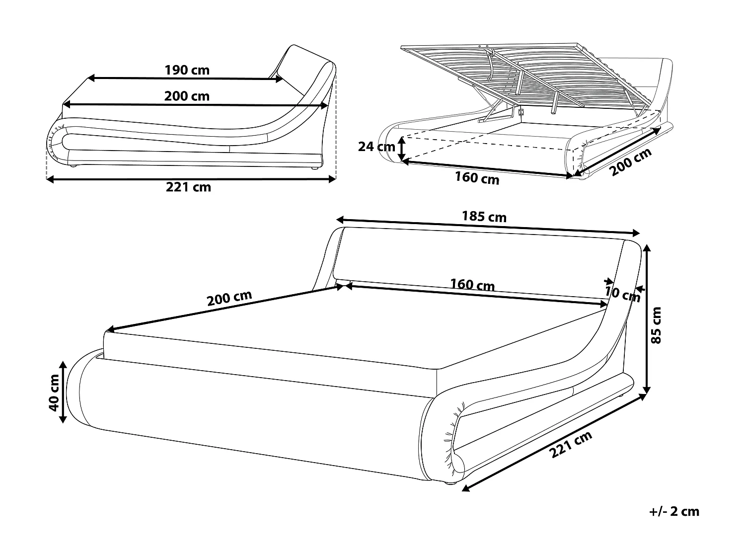 Modernes Bett aus Kunstleder in Silber 160 x 200 cm mit Bettkasen Avignon