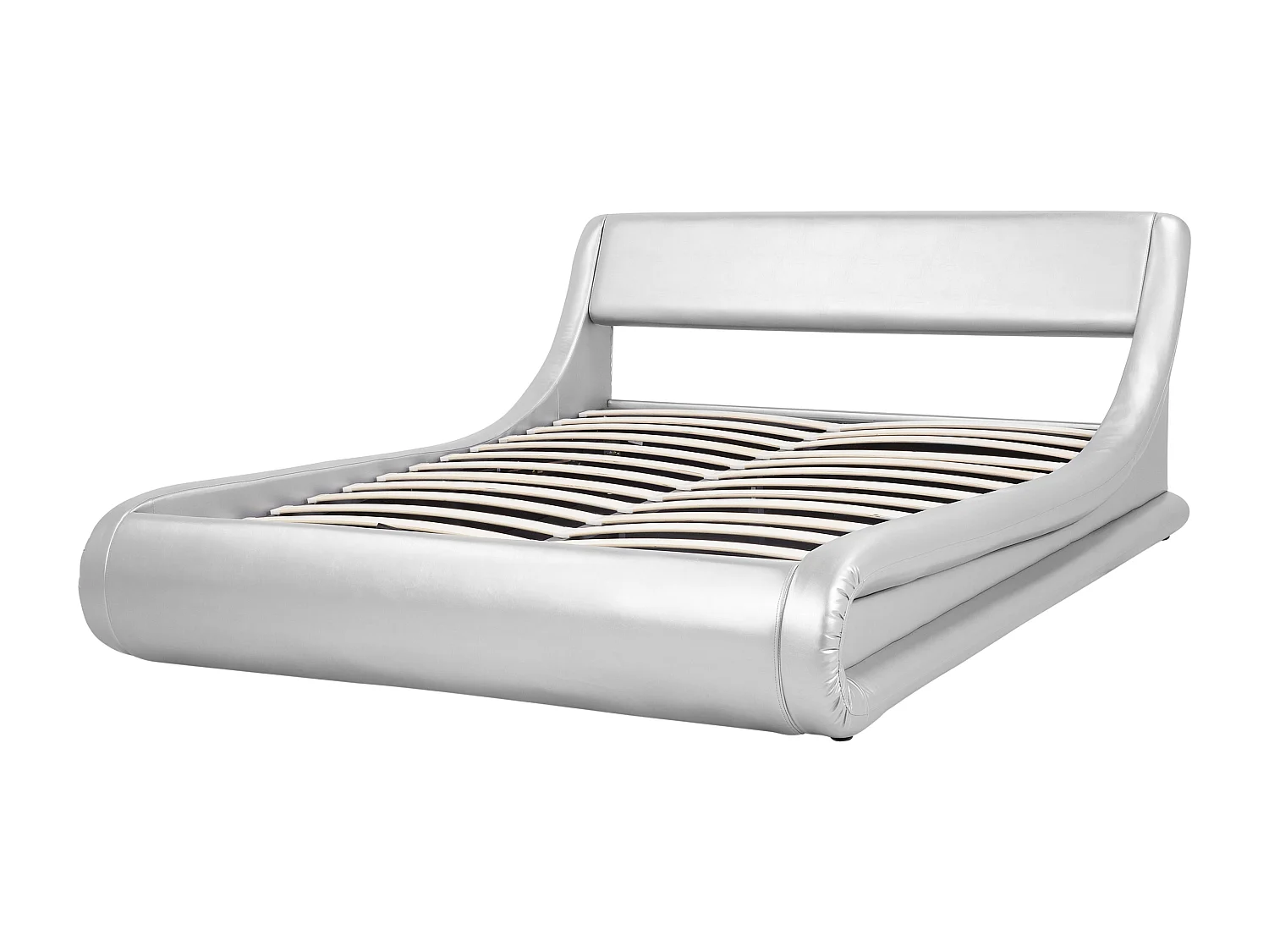 Modernes Bett aus Kunstleder in Silber 160 x 200 cm mit Bettkasen Avignon
