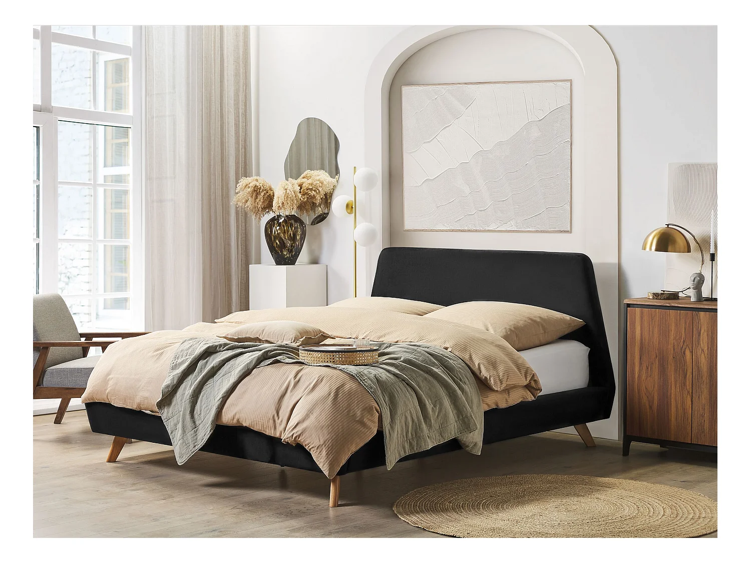 Lit avec sommier Velours VIENNE 180 x 200 cm Noir