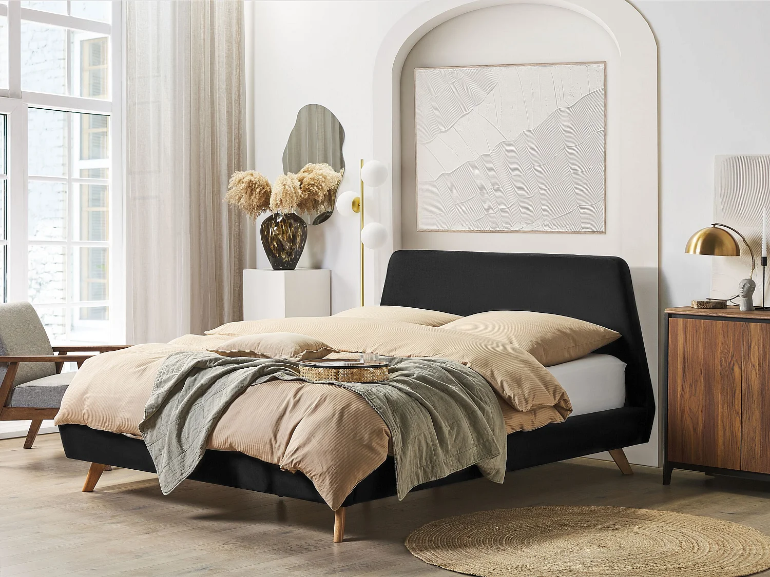 Cama Veludo VIENNE 180 x 200 cm Preto
