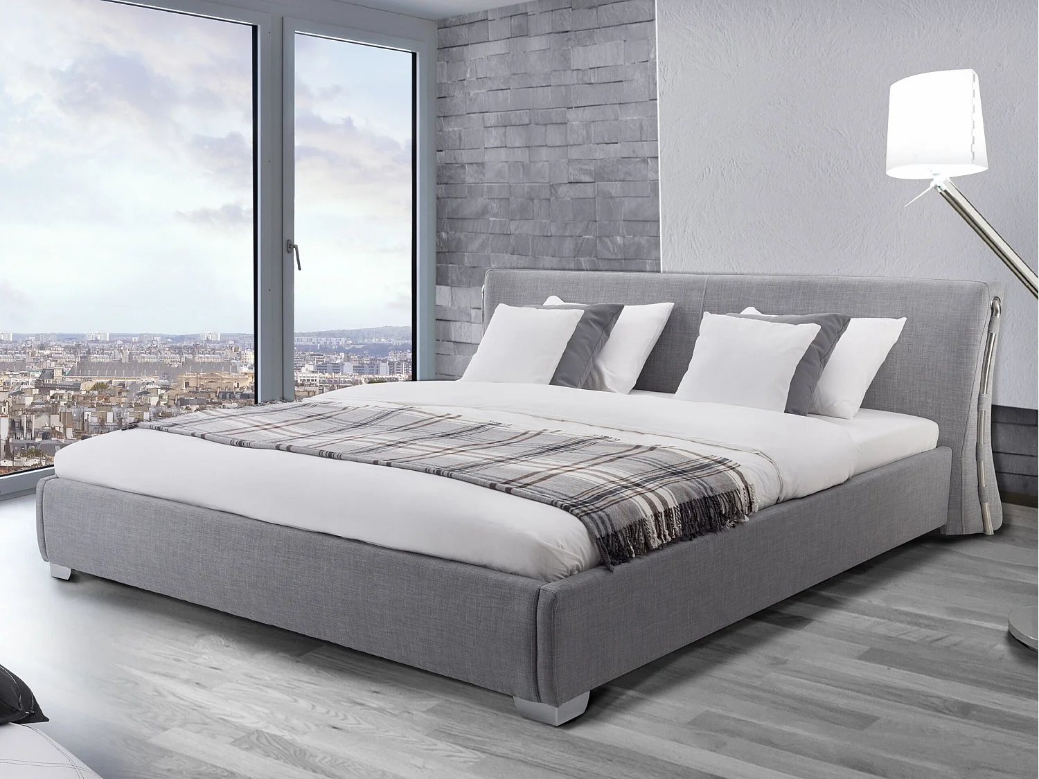 Lit avec sommier Tissu PARIS 180 x 200 cm Gris